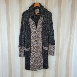Vintage Curio‎ Longline Knit Cardigan Sweater Black Gray Size Small